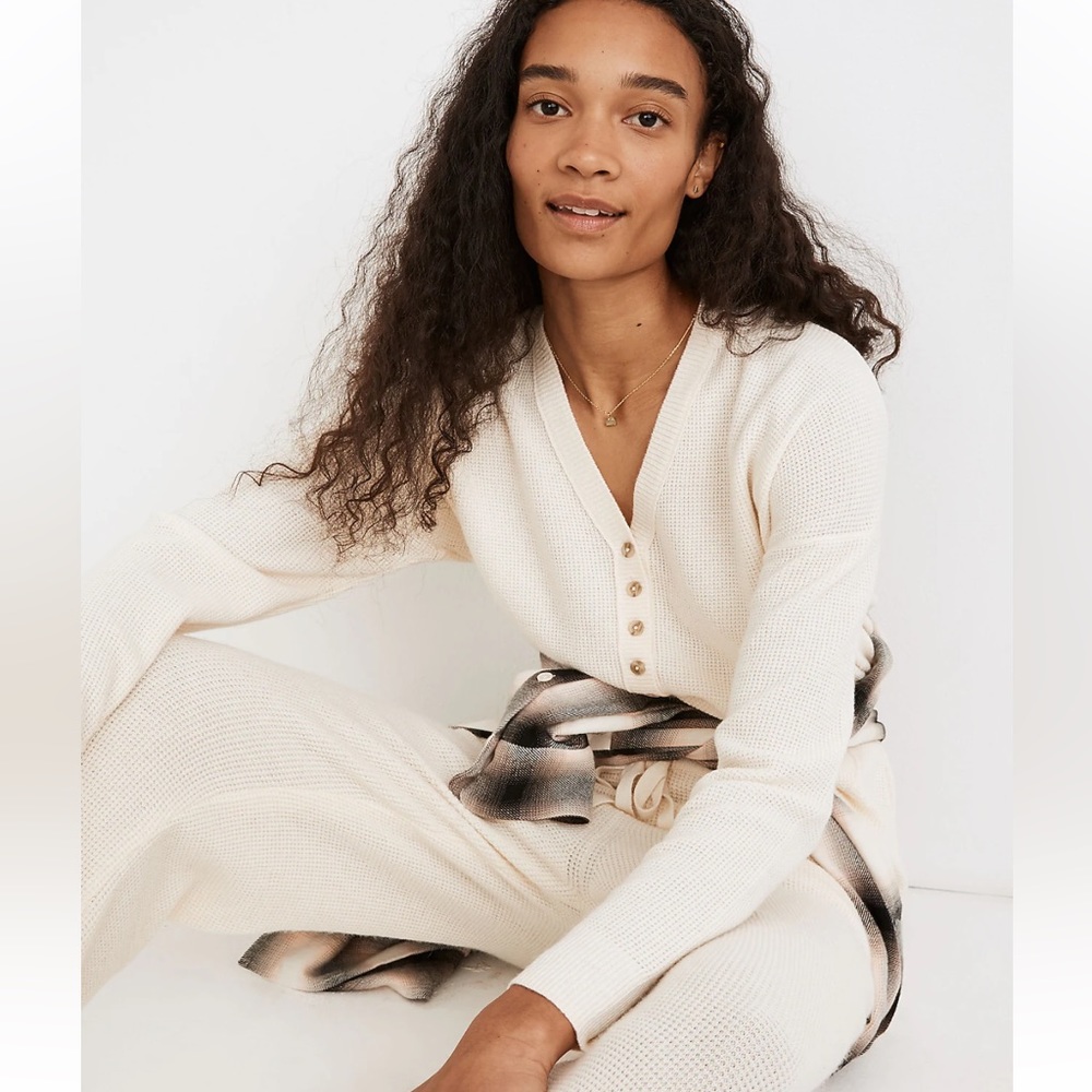 Madewell Asherton Waffle Henley Sweater Cream